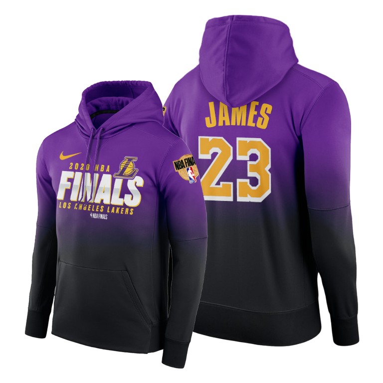 Men's Los Angeles Lakers LeBron James #23 NBA Finals Patch Pullover 2020 Weastern Conference Champions Playoffs Purple Black Basketball Hoodie KRB8783BF